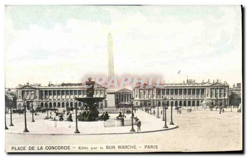 Place de la Concorde — Obelisk und Fontäne — Verlag Le Bon Marché - Paris - Vorderseite