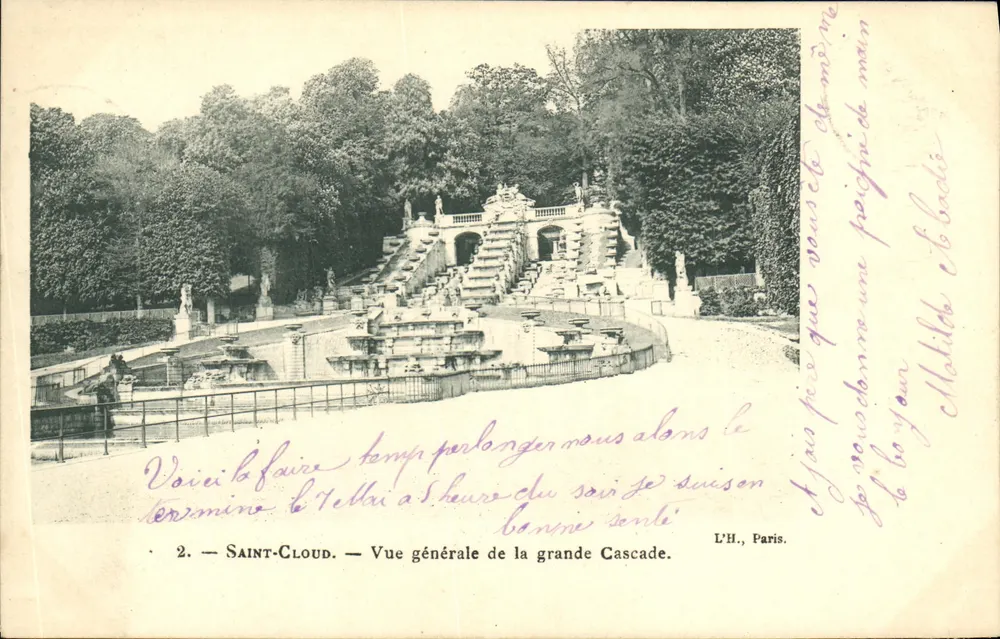 Saint-Cloud — Vista geral da grande cascata — L'H., Paris. - Frente