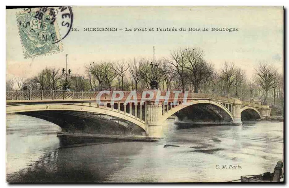 Suresnes — Die Brücke und der Eingang zum Bois de Boulogne — C. M. Paris, n°12 - Vorderseite