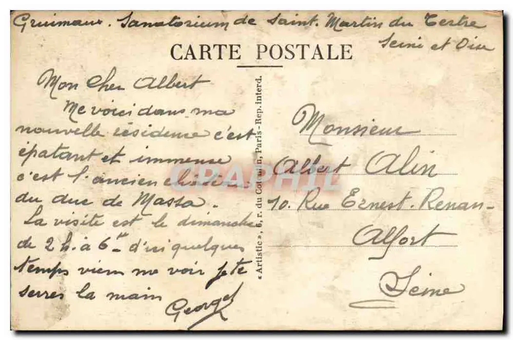 Saint-Martin-du-Tertre (Seine-et-Oise) — Äußere Ansicht des Sanatoriums — Verlag G. Béreux, Nr. 110-2 - Rückseite