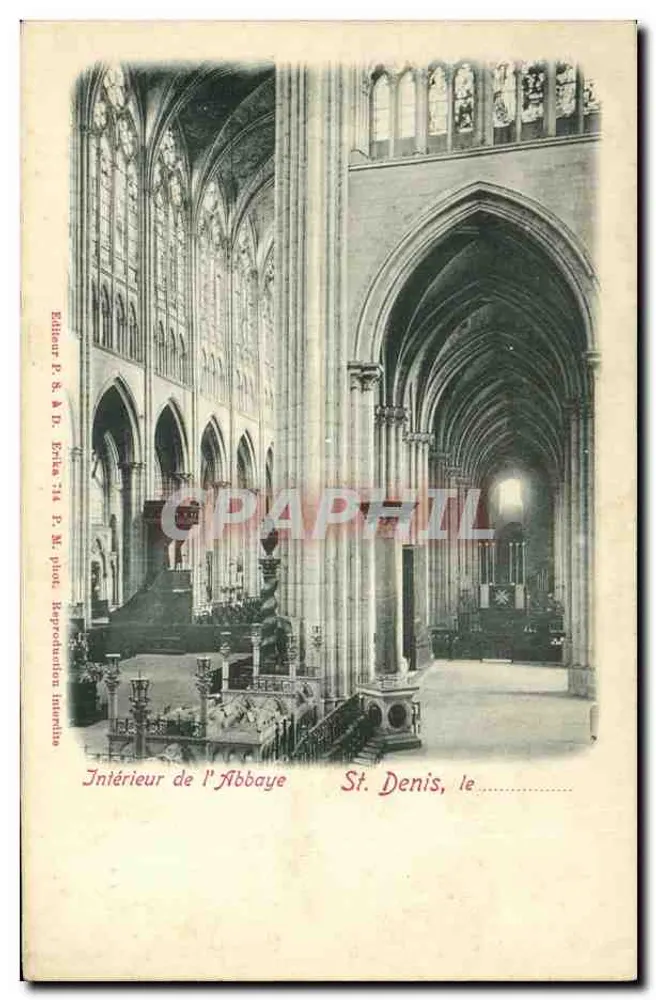 Interior da Abadia de São Denís — Reprodução intencional — Editor P. & D. Écria 74, P. M. plus - Frente