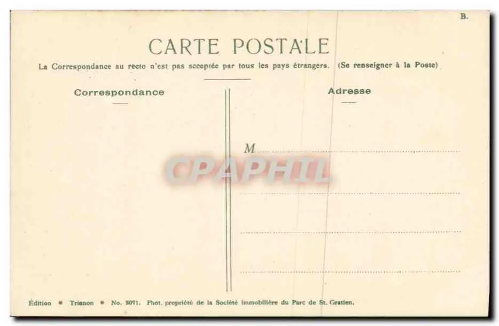 Château de St. Gratien — Vue du château de S.A.I. la Princesse Mathilde — Édition Trianon, No. 2071 - Verso