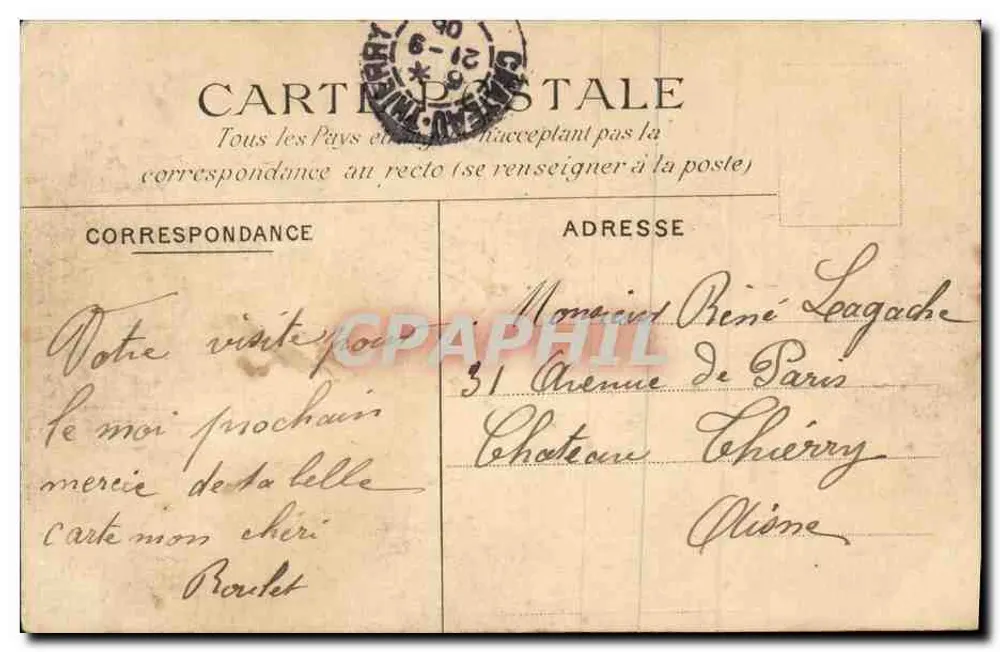Saint-Cloud — Localização do Castelo — Avenida do Ferro de Cavalo — C.M. n°104 - Verso