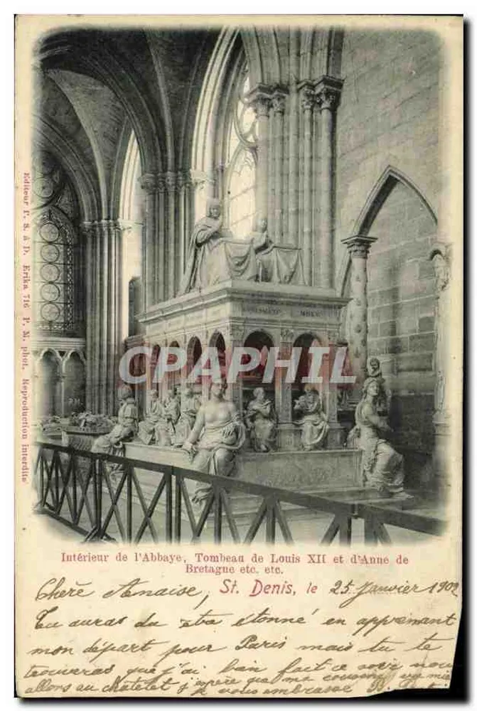 Innenansicht der Abtei Saint-Denis — Grabmal von Louis XII und Anne de Bretagne — Éditeur R. & A. D. Érta, P. M. plus - Vorderseite