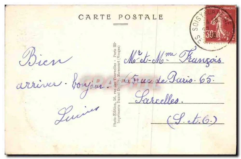 SOISY-sur-SEINE (S.-et-O) — Avenue Chevalier — Photo-Édition, 56, rue des Tournelles - Paris (Vosges) - Verso