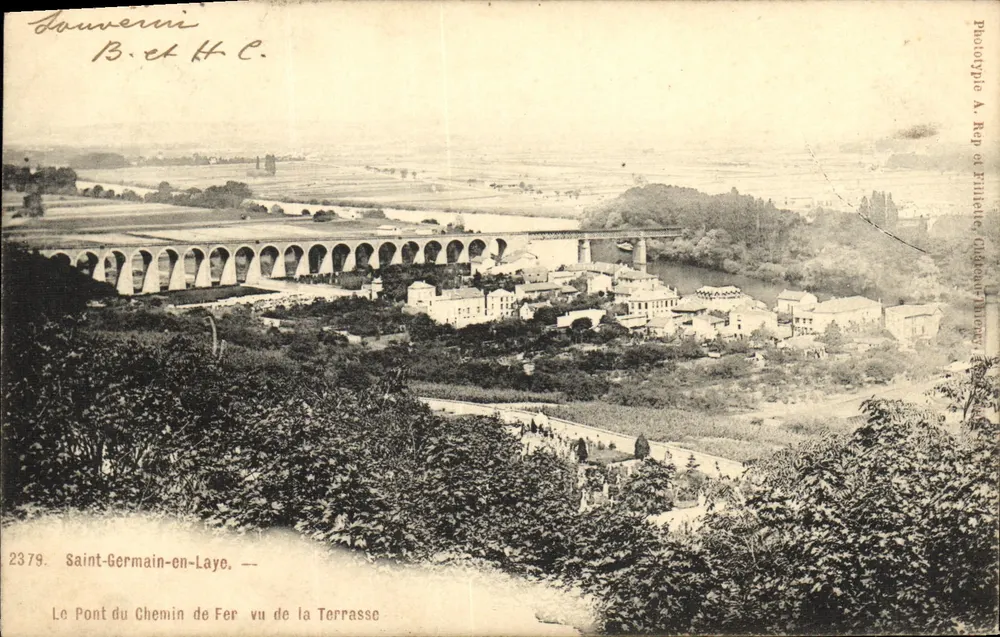 Saint-Germain-en-Laye — Die Brücke der Eisenbahn von der Terrasse aus gesehen — Photographie von A. Rep et Fillière, Château-Thierry - Vorderseite