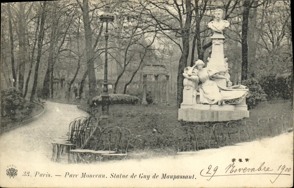 Paris — Parc Monceau. Statue de Guy de Maupassant — éditeur Paris, n°33 - Frente
