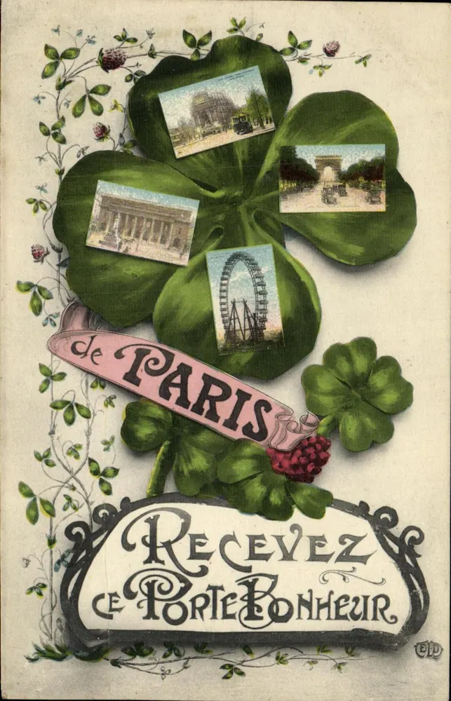 Paris — porte-bonheur em forma de trevo — Editor La Deloy, Paris - Frente