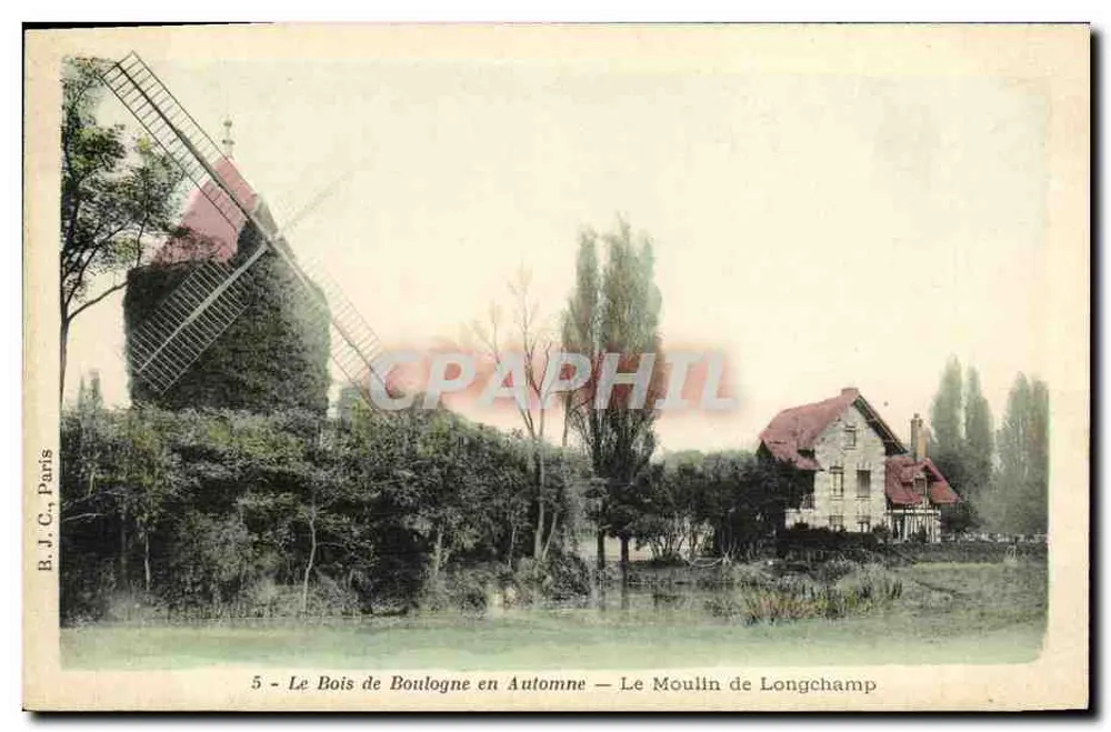 Der Bois de Boulogne im Herbst — Das Longchamp-Mühle — B. J. C., Paris, n°5 - Vorderseite