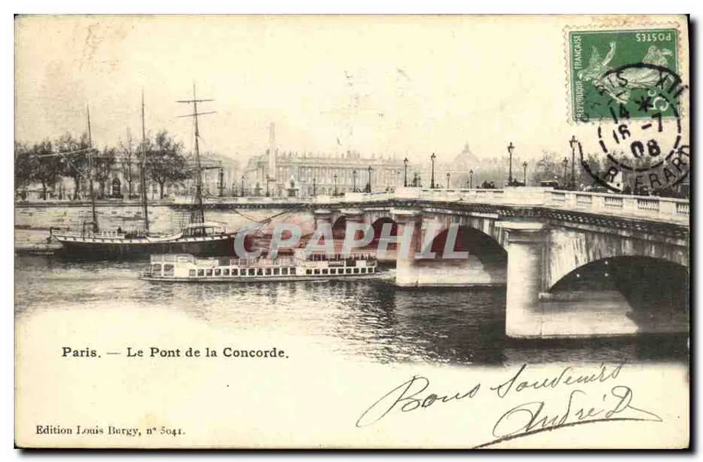 Paris — O Ponte da Concórdia — Edição Louis Burgy, n° 5041 - Frente