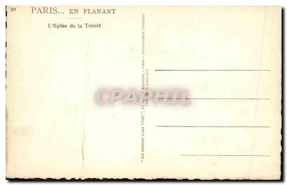 Paris — Die Kirche der Dreifaltigkeit — Éditions d'Art Yvon - Rückseite