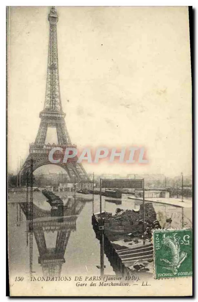 Überschwemmungen in Paris — Januar 1910 — Güterbahnhof — LL. - Vorderseite