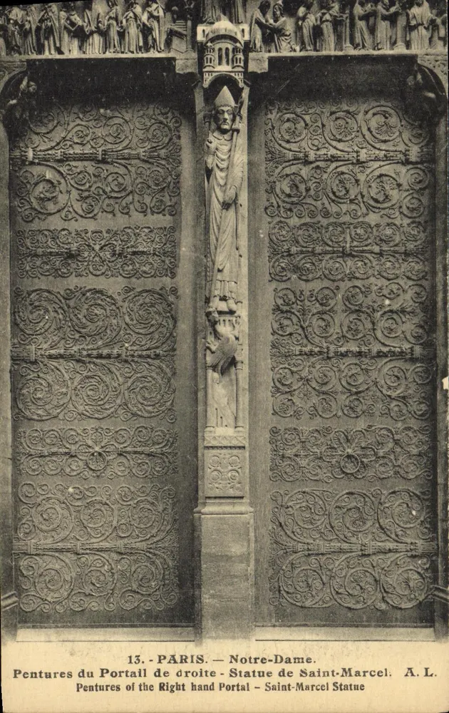 Rechter Portal der Notre-Dame — Statue des Heiligen Marcel — A. L. - Vorderseite