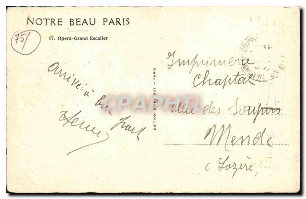 Ópera-Grand Escalier — Nosso Belo Paris — Edição Guy n°751 - Verso