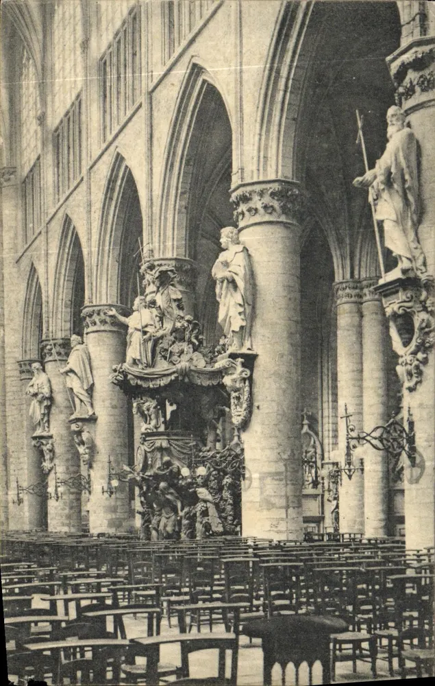 Intérieur de la cathédrale Sainte-Gudule — vue des stalles et statues — éditeur Nels, Bruxelles, Série I, N° 244 - Frente