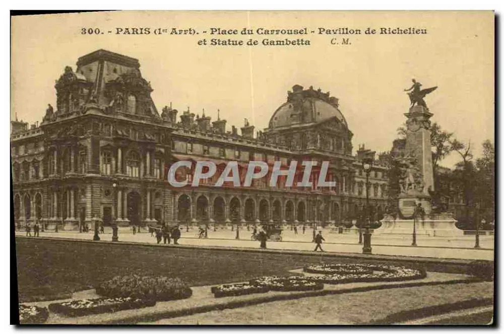 Paris (1. Arrondissement) - Place du Carrousel - Pavillon de Richelieu und Statue von Gambetta - C.M. - Vorderseite