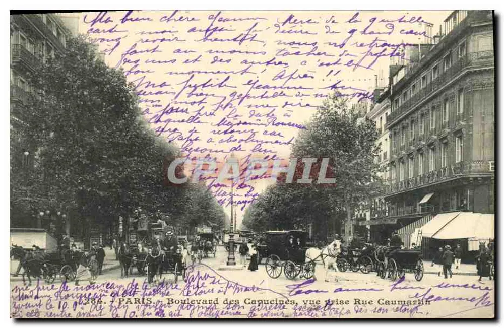 Paris — Ansicht des Boulevard des Capucines vom Rue Caumartin — Verlag N. Bus et attelages - Vorderseite