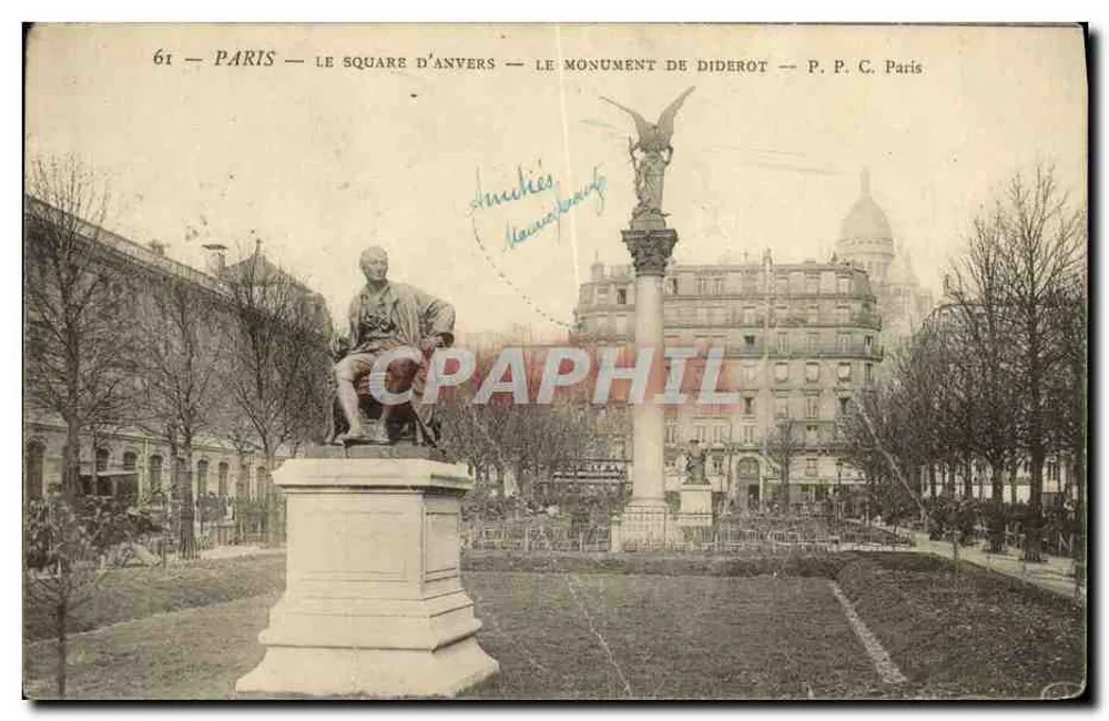Paris — Square d'Anvers — Monument de Diderot — P. P. C. Paris - Frente