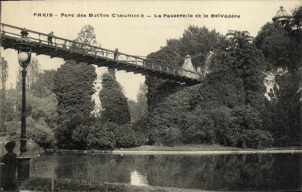 Paris - Park der Buttes-Chaumort - Die Brücke und der Aussichtspunkt - Vorderseite