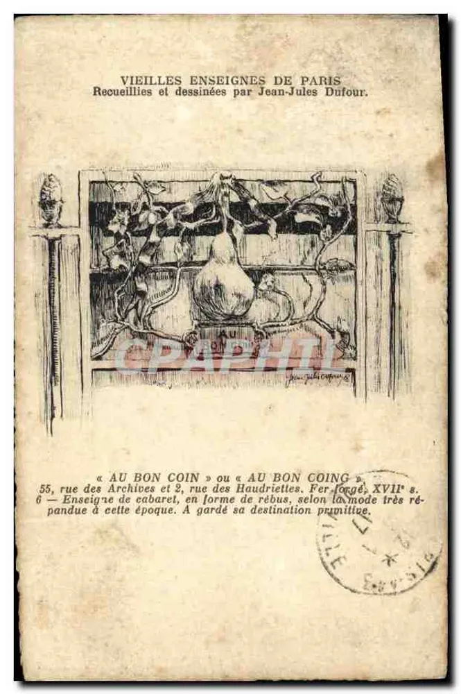 Wirtshaus-Schild « Au Bon Coin » — Paris — gezeichnet von Jean-Jules Dufour - Vorderseite