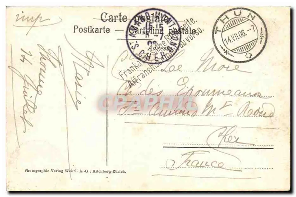 Thun com a caserna e a cadeia dos Stockhorn — Photographie-Verlag Wehrli A.-G., Kilchberg-Zürich, n° 18325 - Verso
