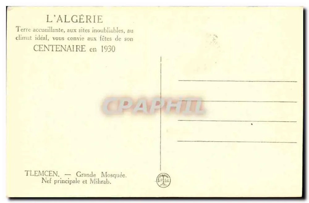 Tlemcen — Grande Mesquita — Nef principal e Mihrab — editor SPGA - Verso