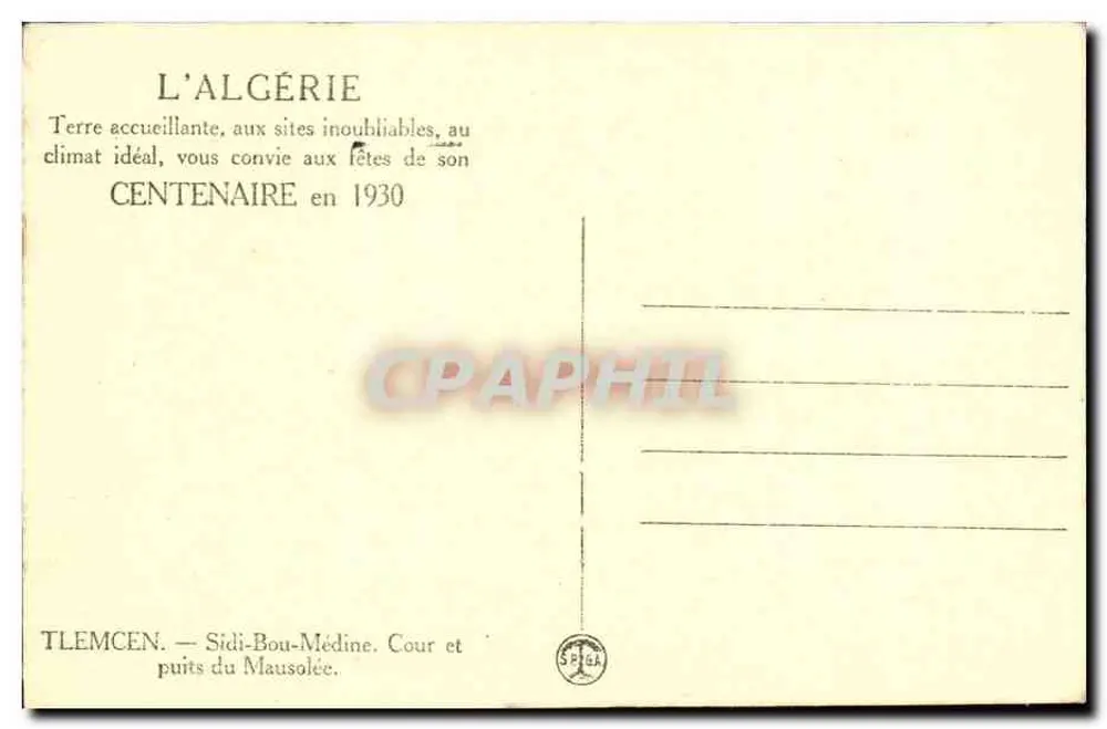 Tlemcen — Sidi-Bou-Médine — Pátio e poço do Mausoléu — editor SEIGA - Verso