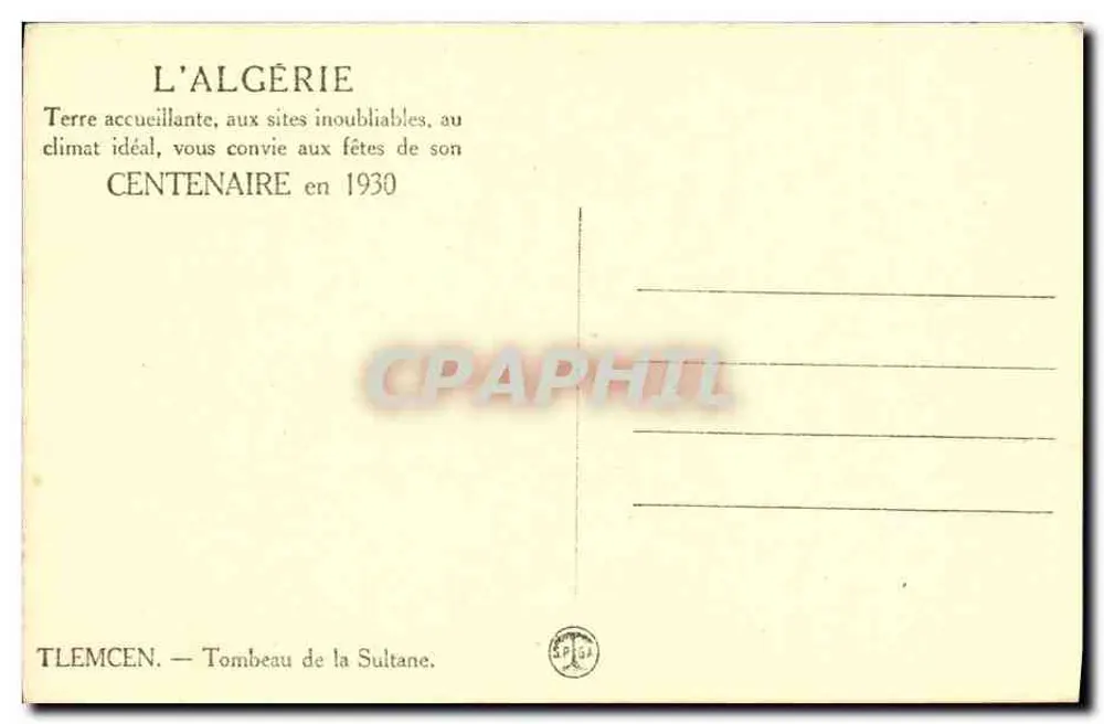 Tlemcen — Túmulo da Sultana — n° série SP 52 - Verso