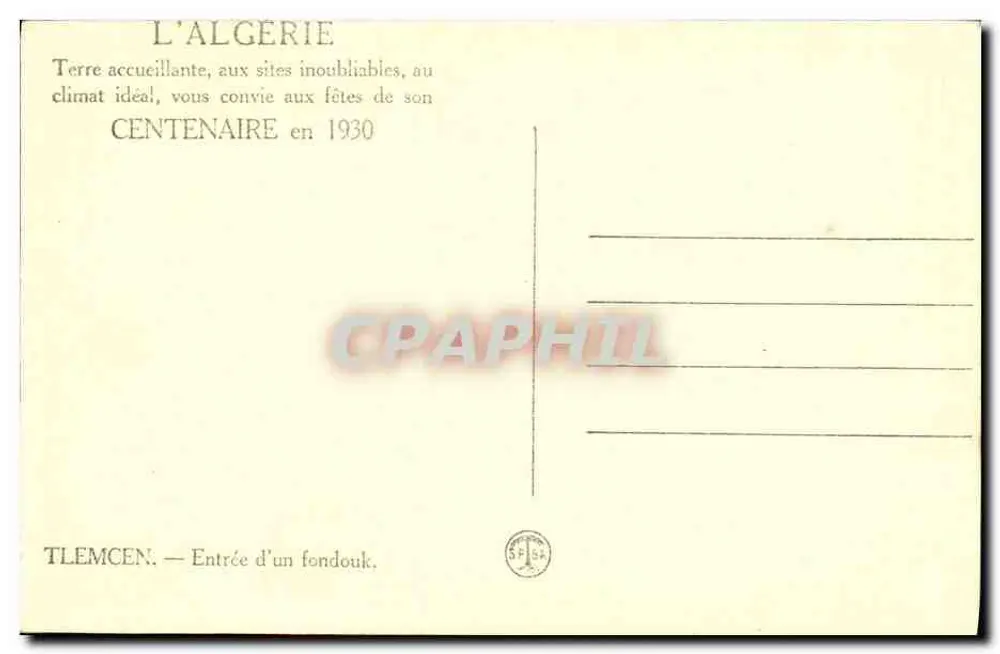 Tlemcen — Entrada de um fundouk - Verso