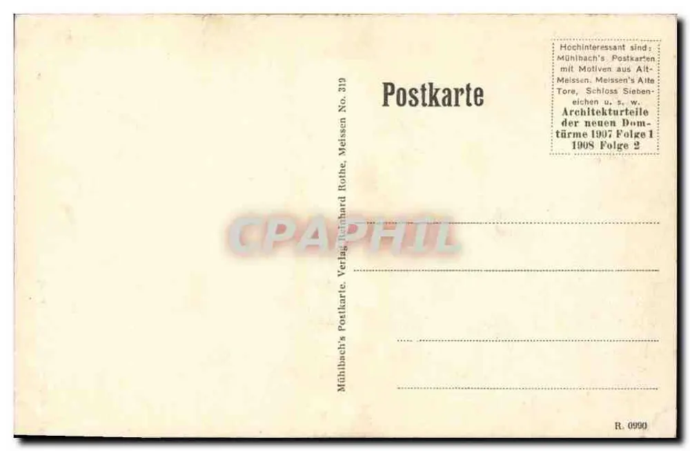 Meissen — Westtorens van de kathedraal — Ansichtkaart Mühlbach's Postkarte, Meissen, serie 2 - Achterkant