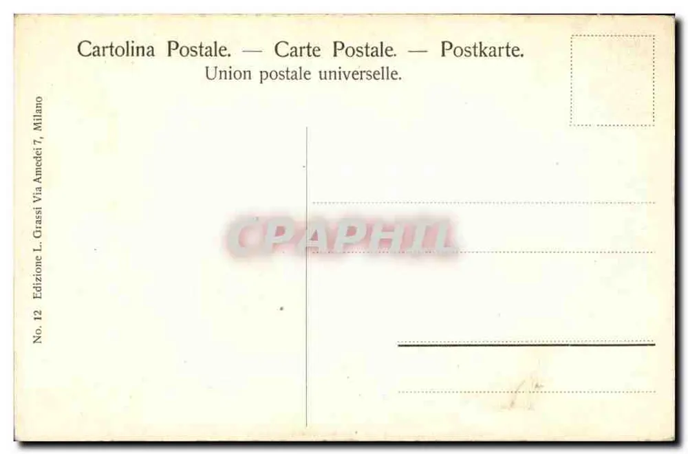 Milão — Monumento a Vittorio Emanuele — Edição L. Grassi, n°12 - Verso
