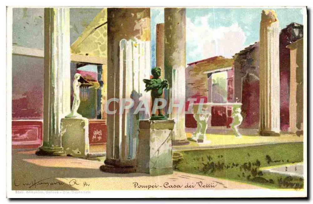 Pompei - Casa dos Vettii — ilustração colorida — Stan. Armenino, Gênova, Dep. Dilettate - Frente