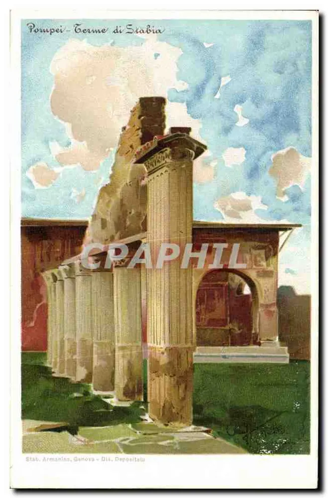 Pompeia - Terme di Stabia — vista das ruínas com colunas — Stab. Armanies, Gênova - Dik. Depositulu - Frente