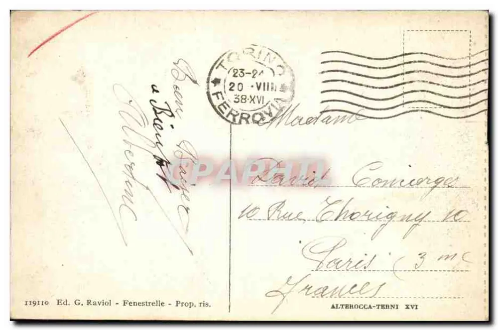 Fenestrelle (m. 1150) - Rifugio Albergo - Laghi Albergian (m. 2363) — Ed. G. Raviol - Rückseite