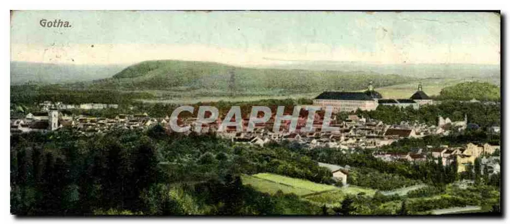 Gotha — vue panoramique avec château et collines — éditeur non visible - Frente