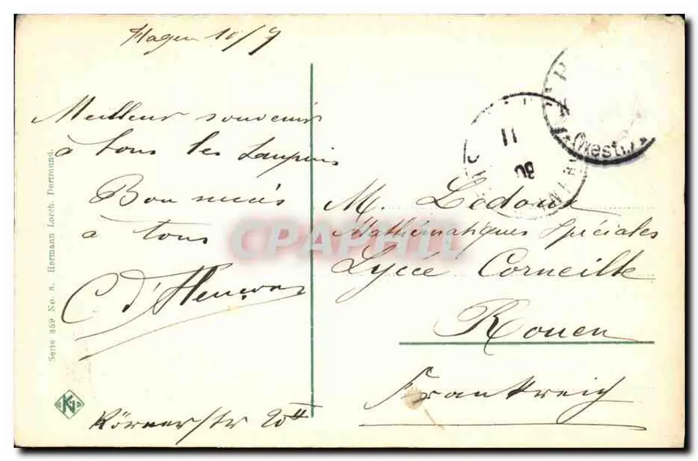 Hohensyburg — Denkmal für Kaiser Wilhelm mit Blick ins Ruhrtal — Verlag Hermann Löwe, Serie 859 - Rückseite