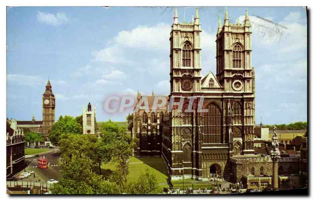 Abadia de Westminster e Big Ben, Londres — Série de Correio Postal Natural — The Photographic Greeting Card Co. Ltd. n°184 - Frente