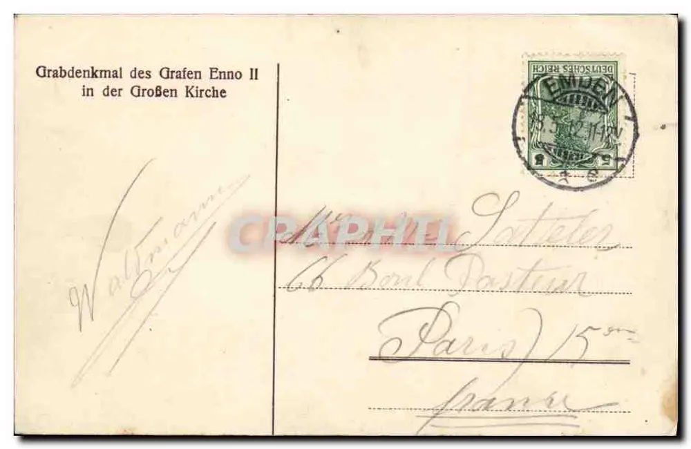 Grabdenkmal des Grafen Enno II — in der Großen Kirche — Verlag nicht erkennbar - Rückseite
