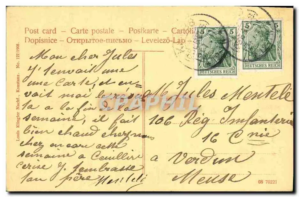 Basel - Monumento de São Jacó — editor Louis Klinger Nachf., Konstanz, n° 127 - Verso