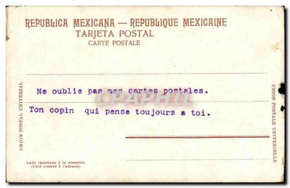 Lago de Chapultepec y el Castillo — vue du lac et du château à Mexico — éditeur J. K. 8. México. Regist. - Rückseite