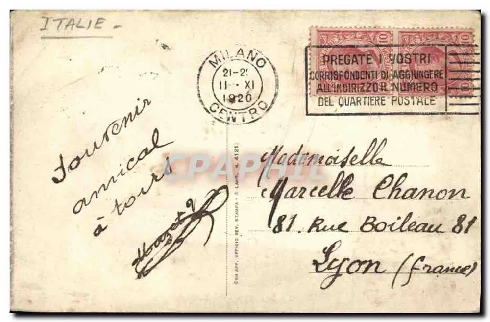 Milão - Interior da Igreja de São Ambrogio — Bilhete postal antigo de Milão - Verso