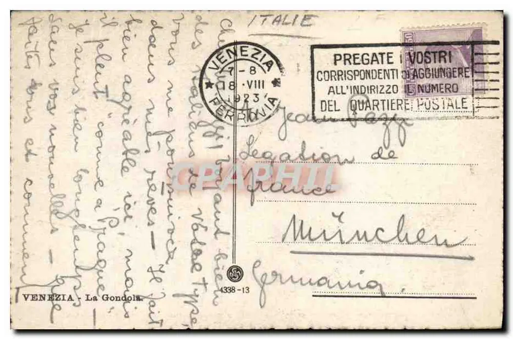 Veneza — Gôndola — T.J. Linn, n° 1719 - Verso