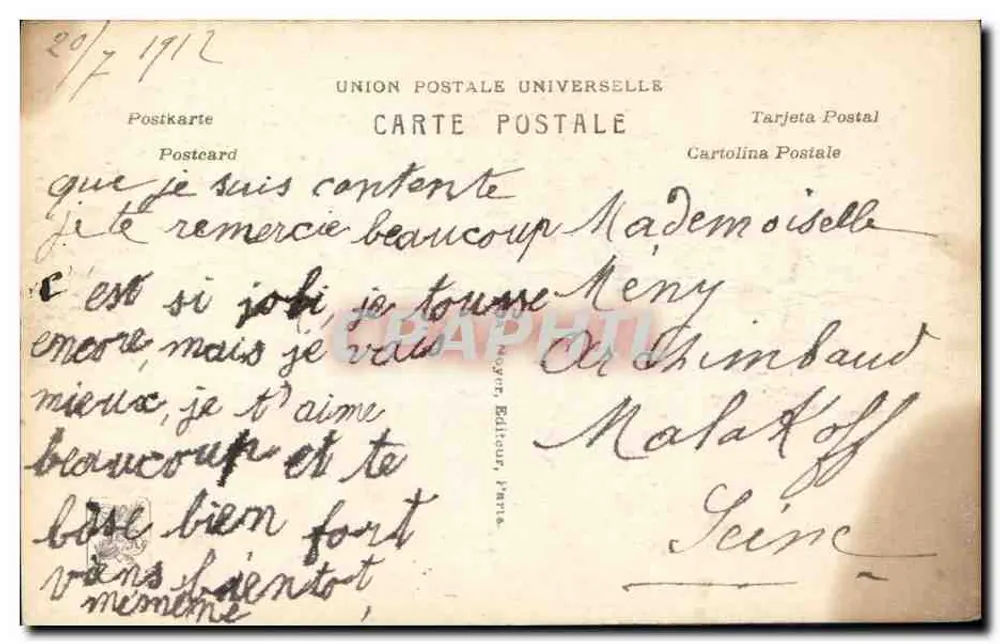 Céreus e lira — Salão 1911 — B. Bertoletti — editor J.A.N. Paris, n°709 - Verso