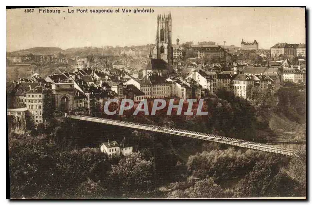 Fribourg - Der Hängebrücke und allgemeine Ansicht — Éditions Louis Burgy, n° 4367 - Vorderseite