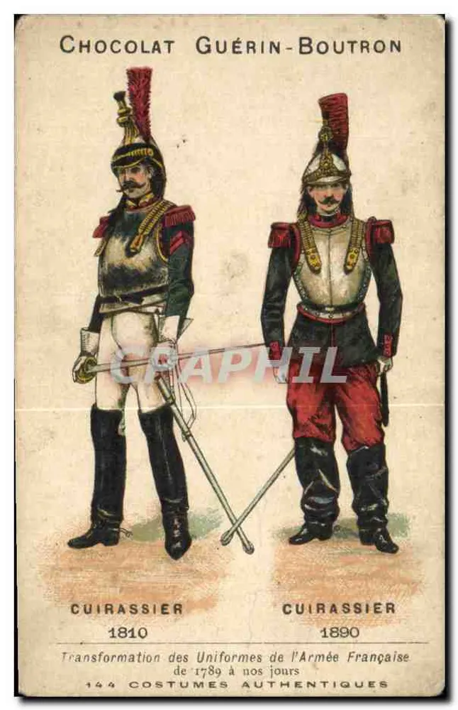 Entwicklung der Uniformen der französischen Armee — Kürassier 1810 und 1890 — Schokolade Guérin-Boutron - Vorderseite