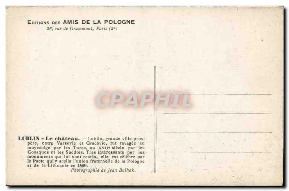 Lublin — Das Schloss — Editions des Amis de la Pologne - Rückseite