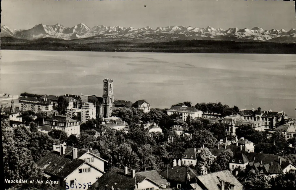 Neuchâtel e as Alpes — Suíça — Photoglob-Wehrli S.A., Zurique, n° 11580 - Frente