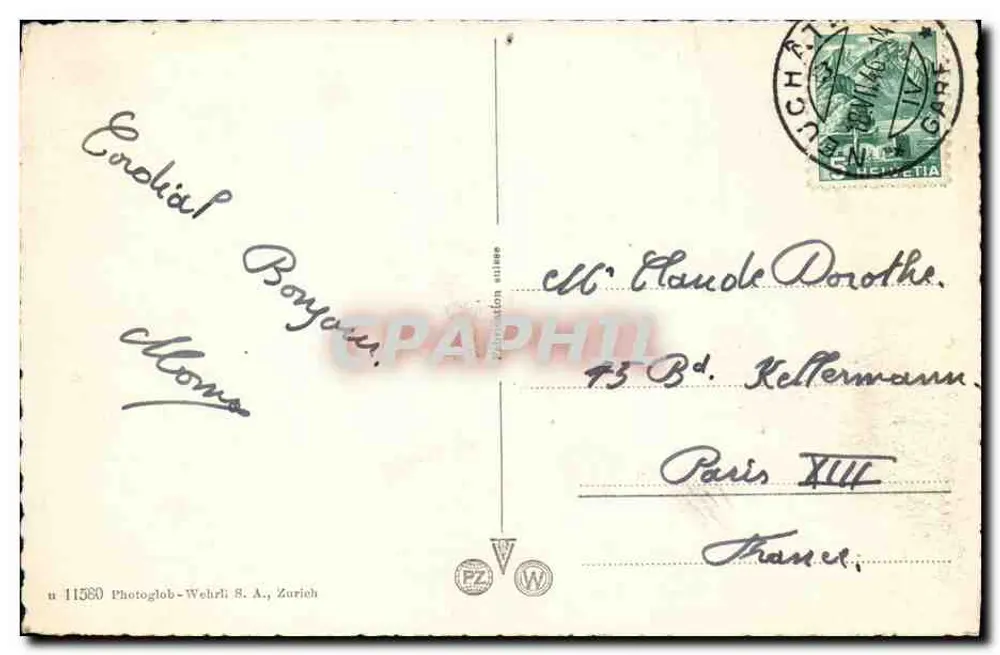 Neuchâtel e as Alpes — Suíça — Photoglob-Wehrli S.A., Zurique, n° 11580 - Verso