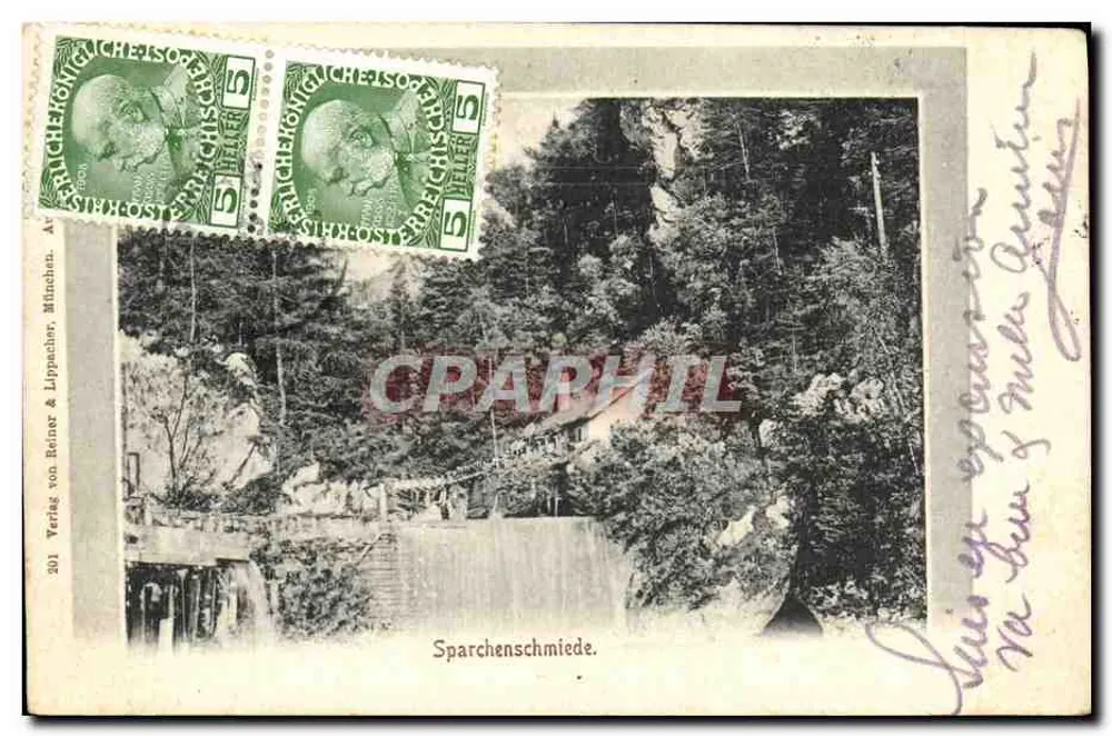 Sparchenschmiede — vista da cascata — Verlag von Reiner & Lippacher, München, n° 201 - Frente