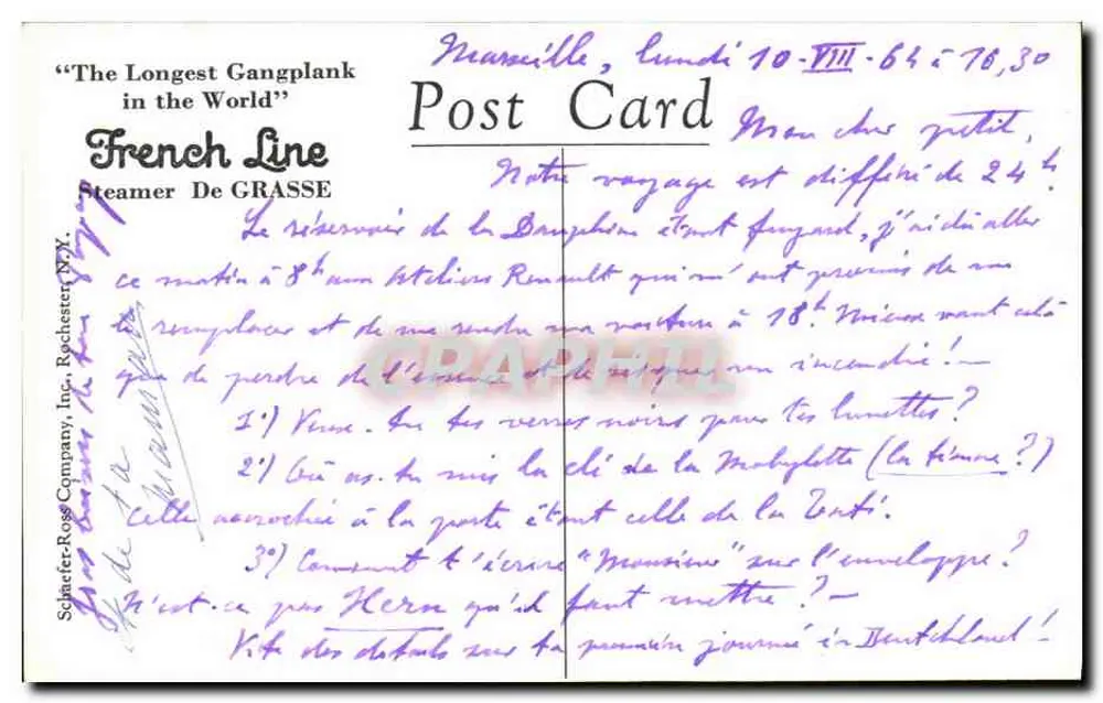S.S. De Grasse — Der Salon — French Line - Rückseite